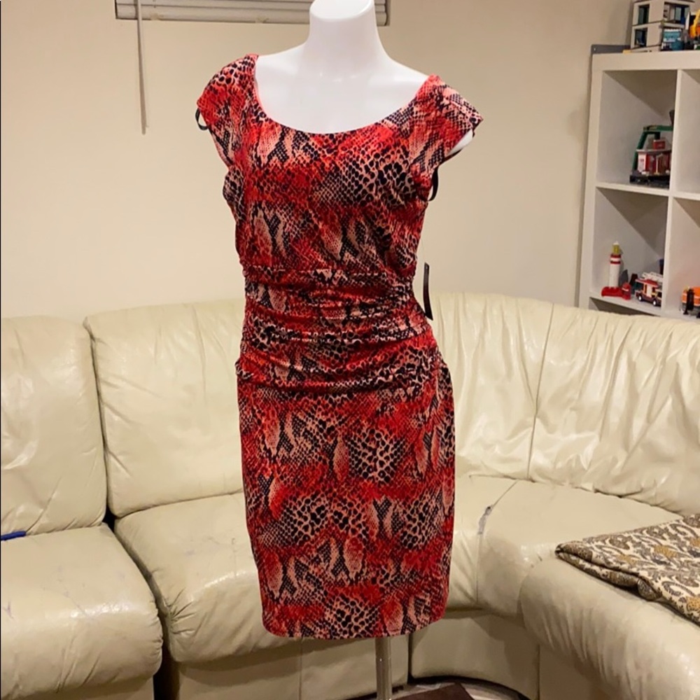Bisou Bisou Red/Coral/Black Dress NWT